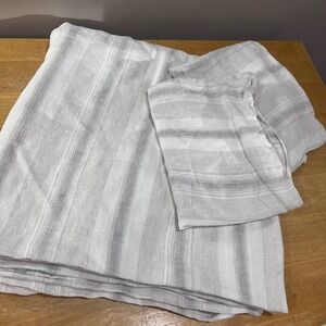 PiuBelle Queen Duvet Cover 2 Shams Set 100% Linen Striped White Grey Portugal